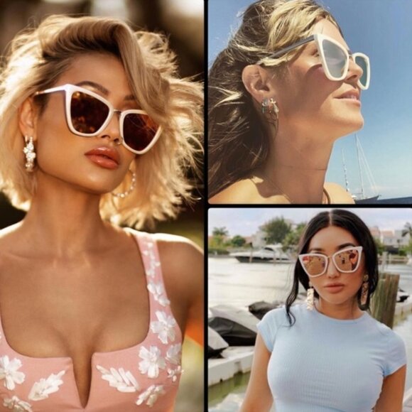 QUAY // ltd ed jlo collaboration white rose gold mirror lens ivory frame cateyes main image 16